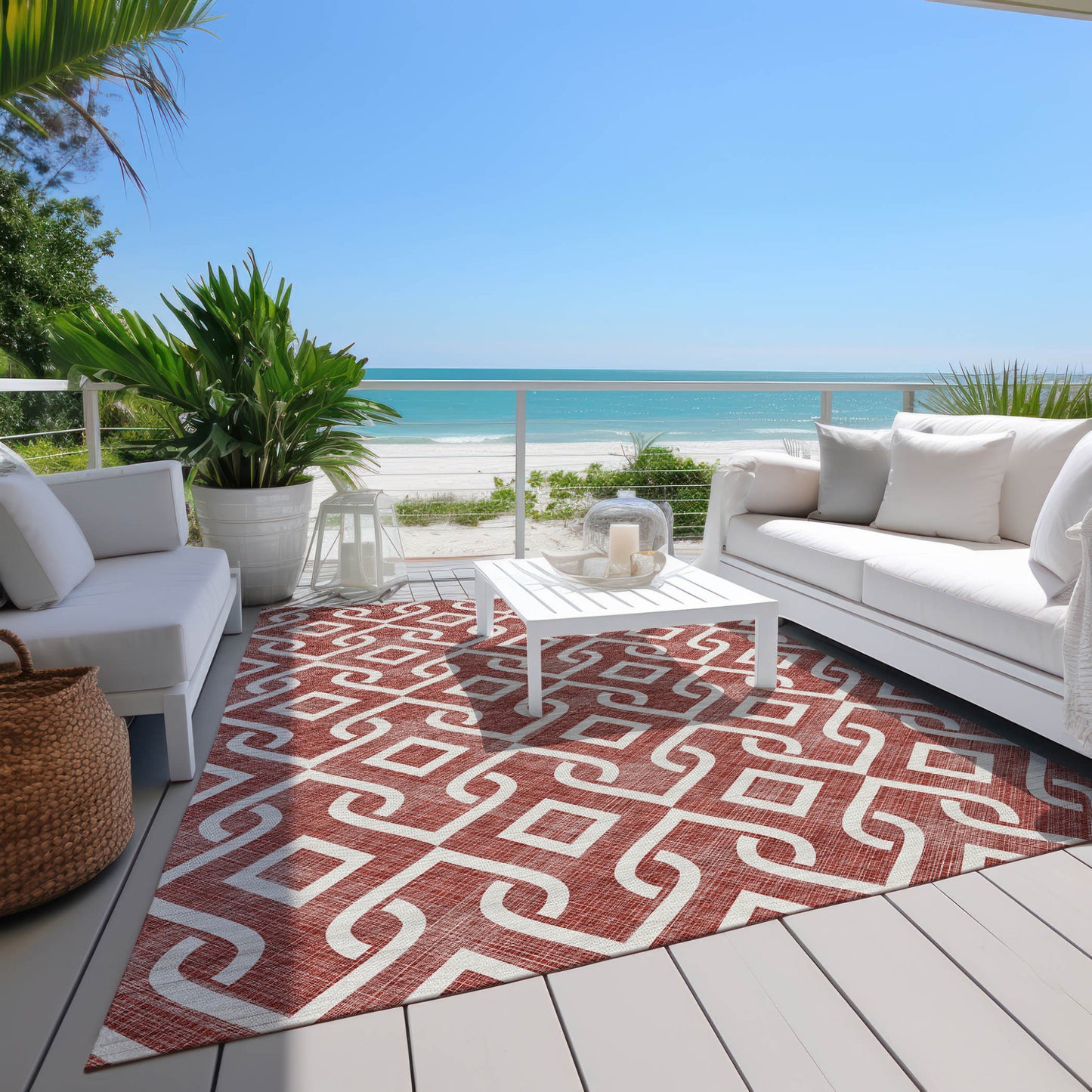 10' X 14' Burgundy And Ivory Geometric Washable Indoor Outdoor Area Rug-6