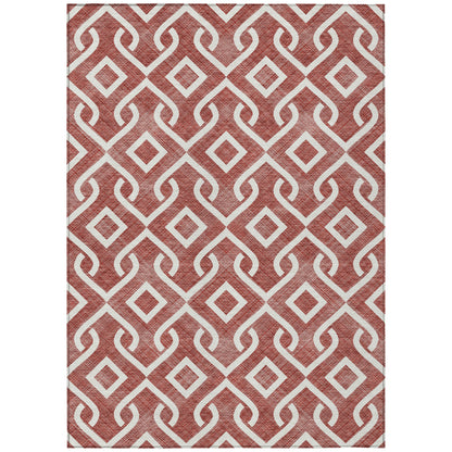 10' X 14' Burgundy And Ivory Geometric Washable Indoor Outdoor Area Rug-1