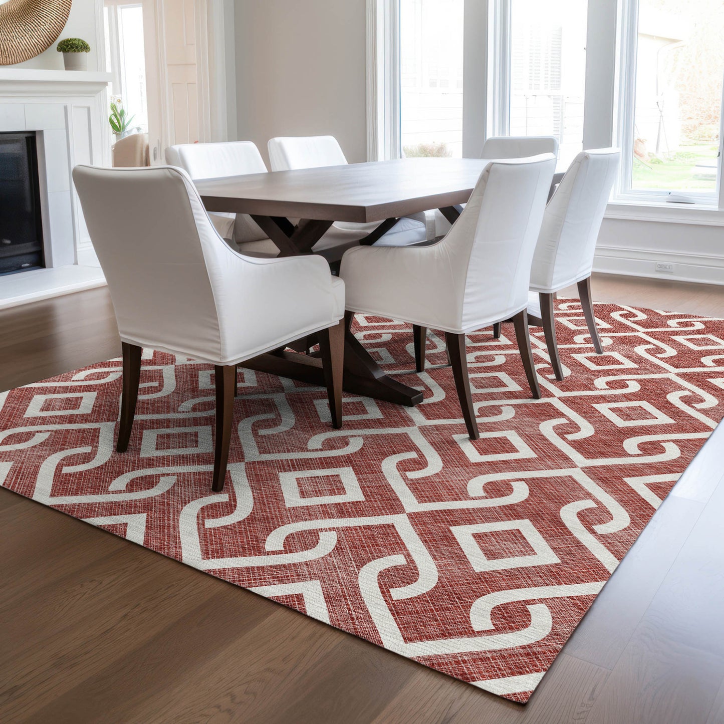10' X 14' Burgundy And Ivory Geometric Washable Indoor Outdoor Area Rug-7