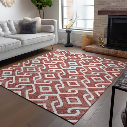 10' X 14' Burgundy And Ivory Geometric Washable Indoor Outdoor Area Rug-8