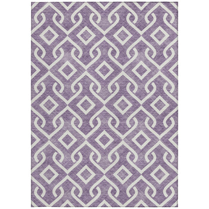 5' X 8' Purple And Ivory Geometric Washable Indoor Outdoor Area Rug-4