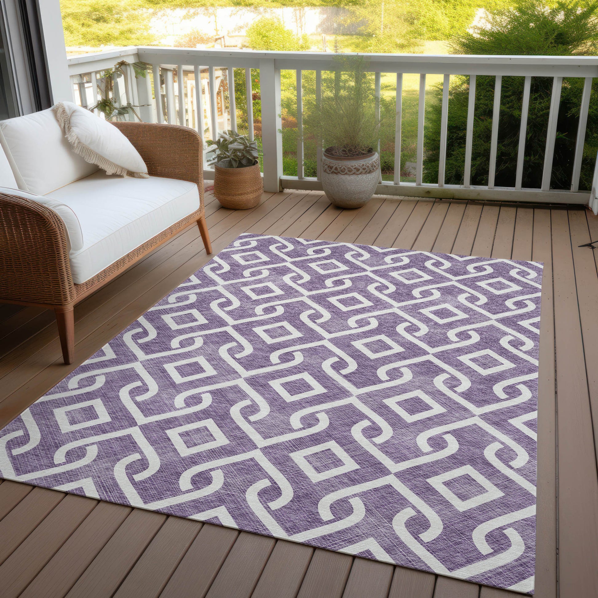 5' X 8' Purple And Ivory Geometric Washable Indoor Outdoor Area Rug-5