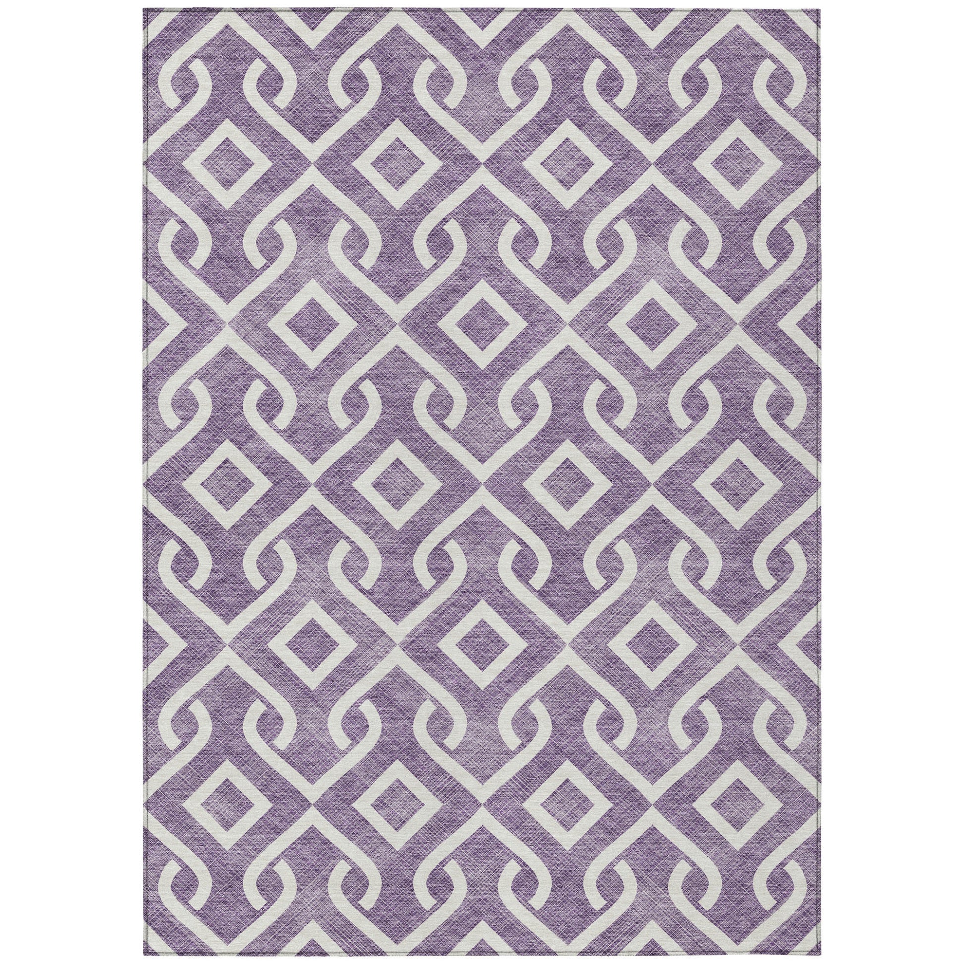 5' X 8' Purple And Ivory Geometric Washable Indoor Outdoor Area Rug-1