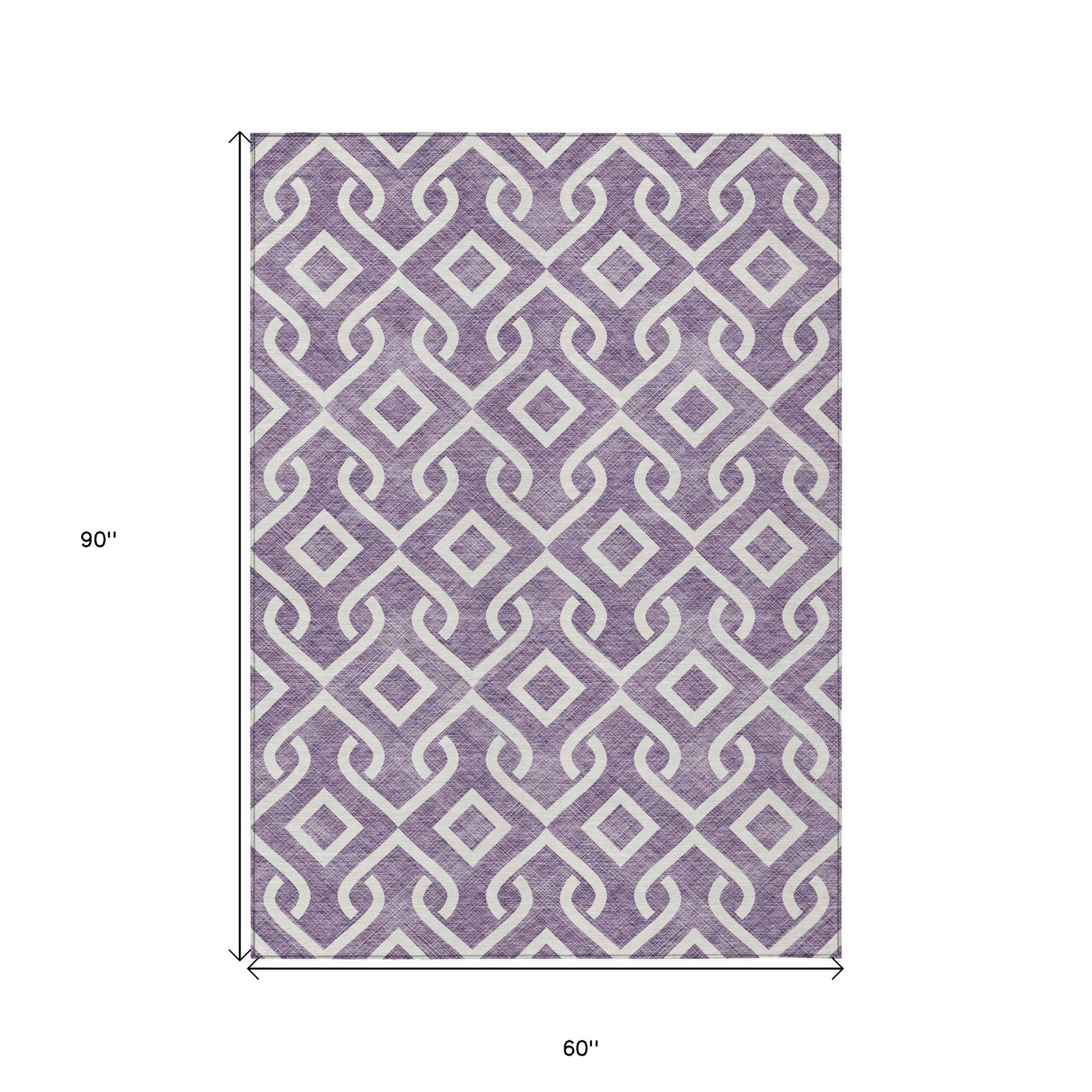 5' X 8' Purple And Ivory Geometric Washable Indoor Outdoor Area Rug-2