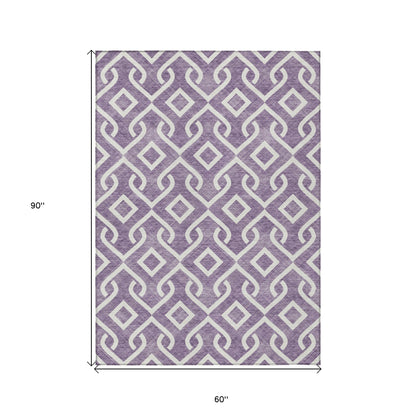 5' X 8' Purple And Ivory Geometric Washable Indoor Outdoor Area Rug-2