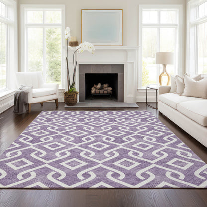 5' X 8' Purple And Ivory Geometric Washable Indoor Outdoor Area Rug-6