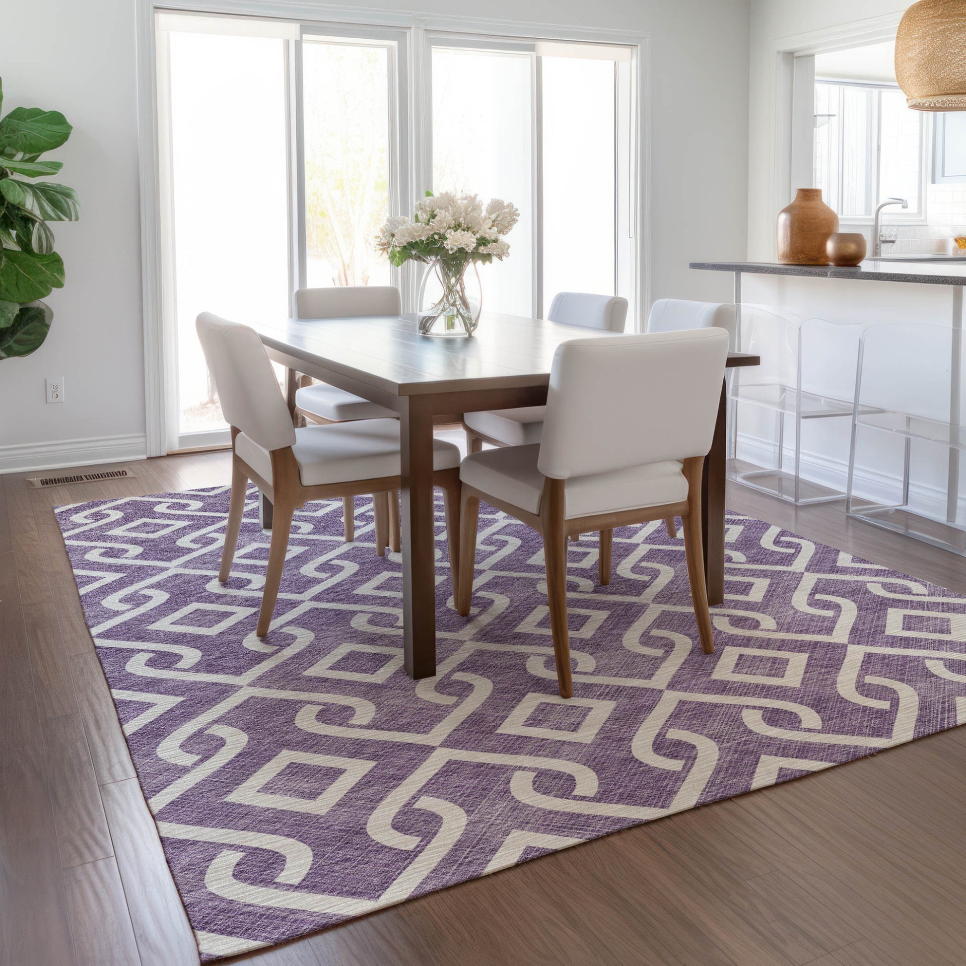 5' X 8' Purple And Ivory Geometric Washable Indoor Outdoor Area Rug-7