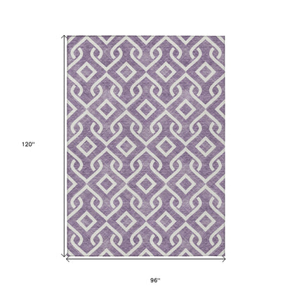8' X 10' Purple And Ivory Geometric Washable Indoor Outdoor Area Rug-2