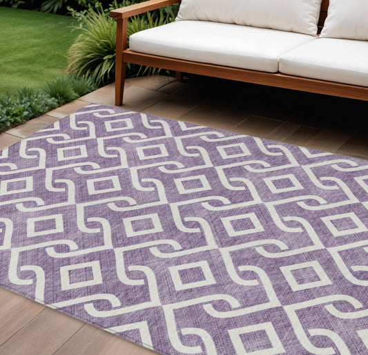 9' X 12' Purple And Ivory Geometric Washable Indoor Outdoor Area Rug-0