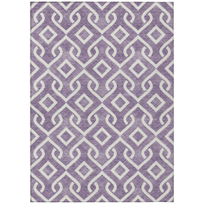 9' X 12' Purple And Ivory Geometric Washable Indoor Outdoor Area Rug-1