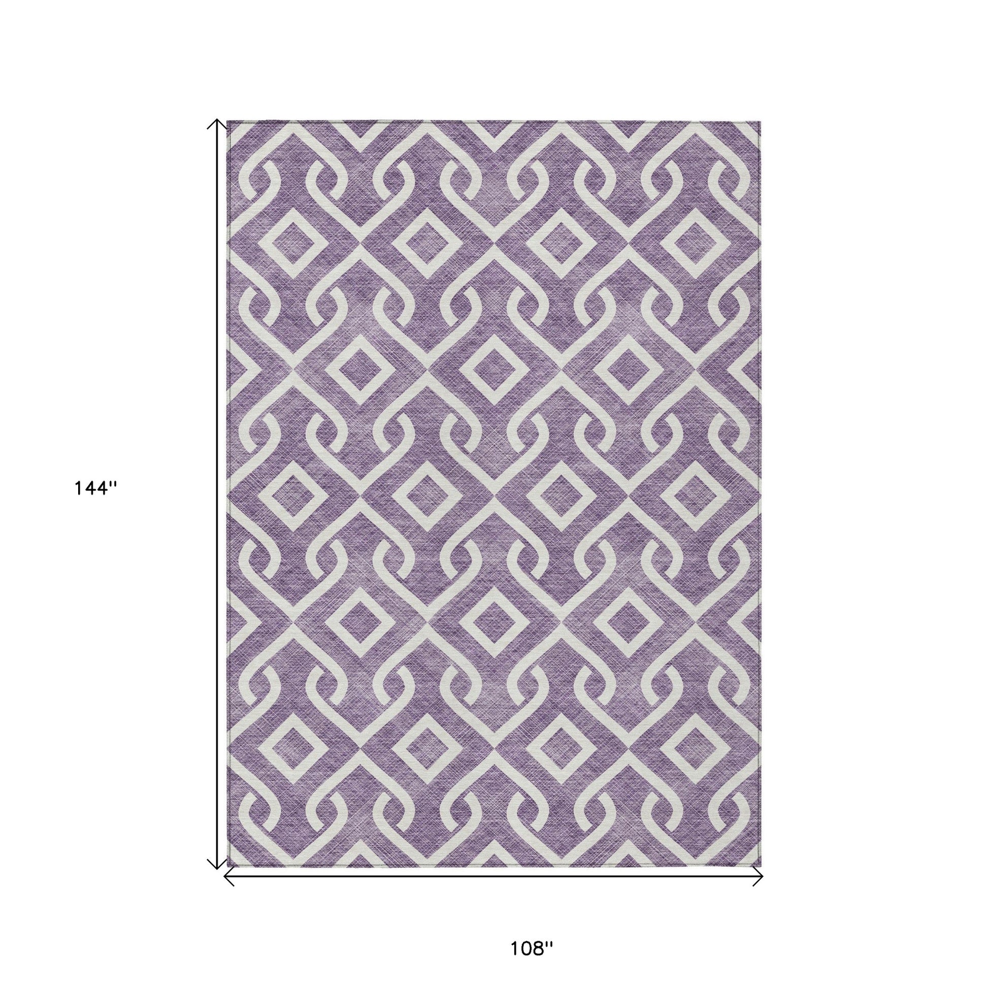 9' X 12' Purple And Ivory Geometric Washable Indoor Outdoor Area Rug-2