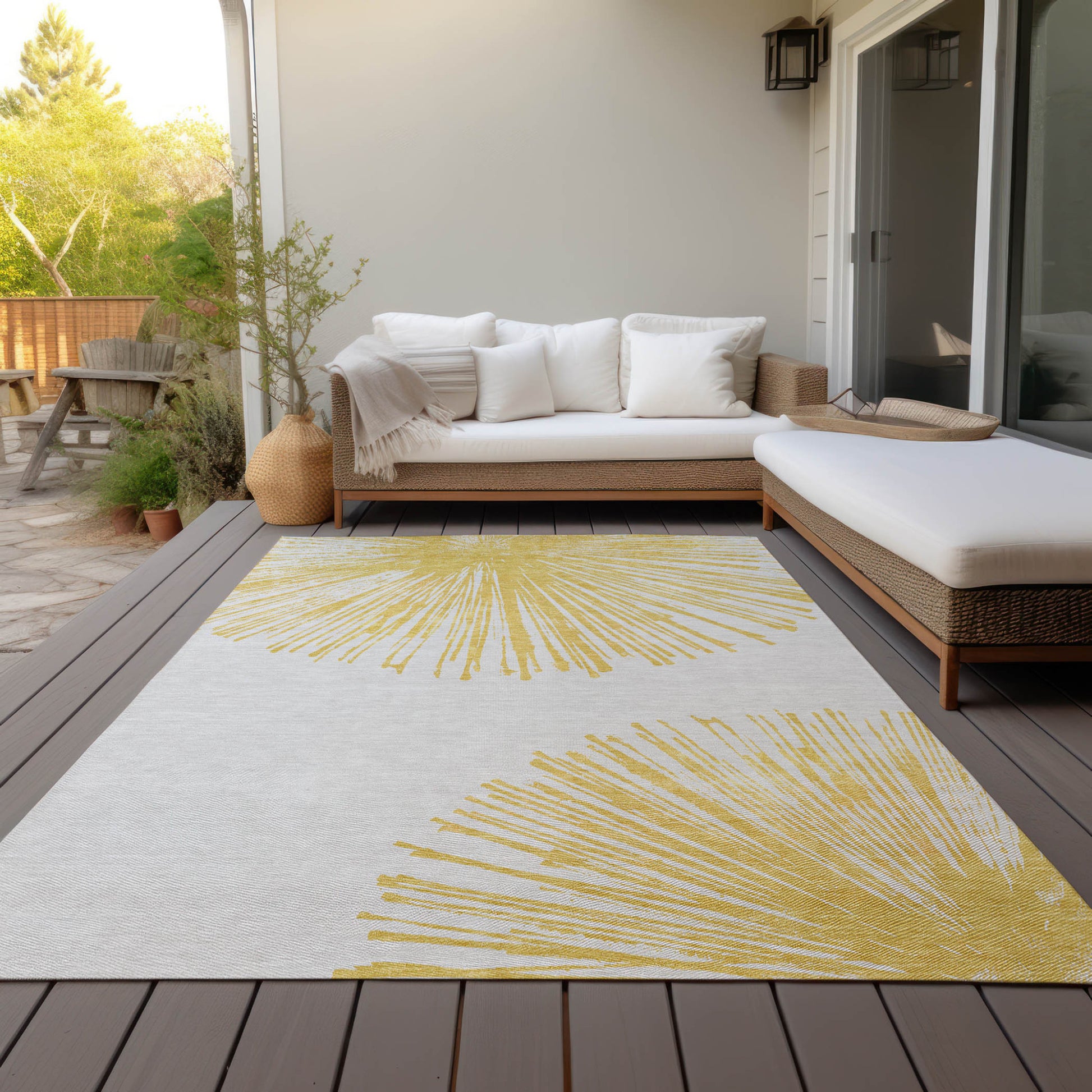 3' X 5' Gold And Ivory Abstract Washable Indoor Outdoor Area Rug-6