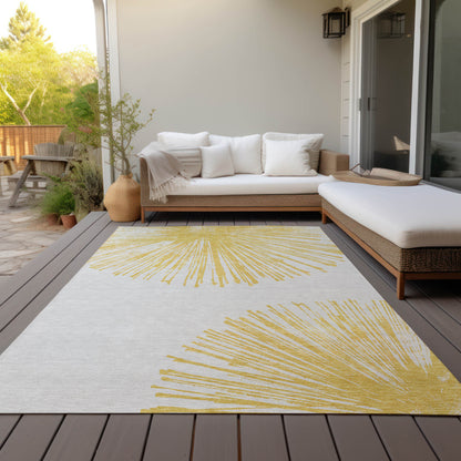 3' X 5' Gold And Ivory Abstract Washable Indoor Outdoor Area Rug-6