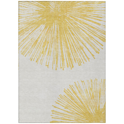 3' X 5' Gold And Ivory Abstract Washable Indoor Outdoor Area Rug-1