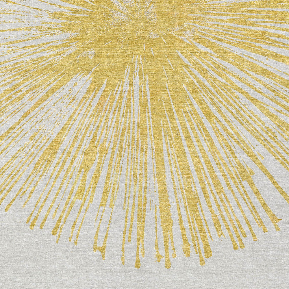 3' X 5' Gold And Ivory Abstract Washable Indoor Outdoor Area Rug-4