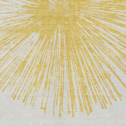 3' X 5' Gold And Ivory Abstract Washable Indoor Outdoor Area Rug-4