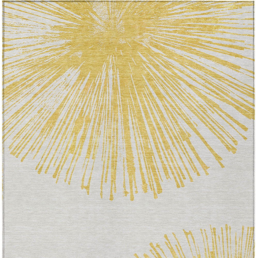 3' X 5' Gold And Ivory Abstract Washable Indoor Outdoor Area Rug-5