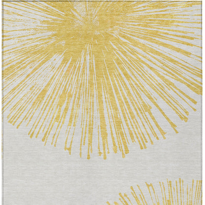 3' X 5' Gold And Ivory Abstract Washable Indoor Outdoor Area Rug-5
