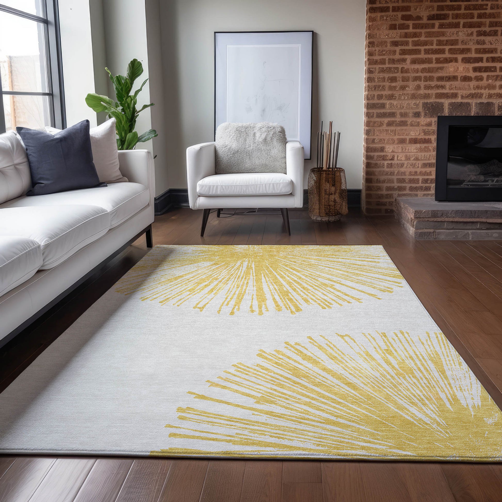 3' X 5' Gold And Ivory Abstract Washable Indoor Outdoor Area Rug-7