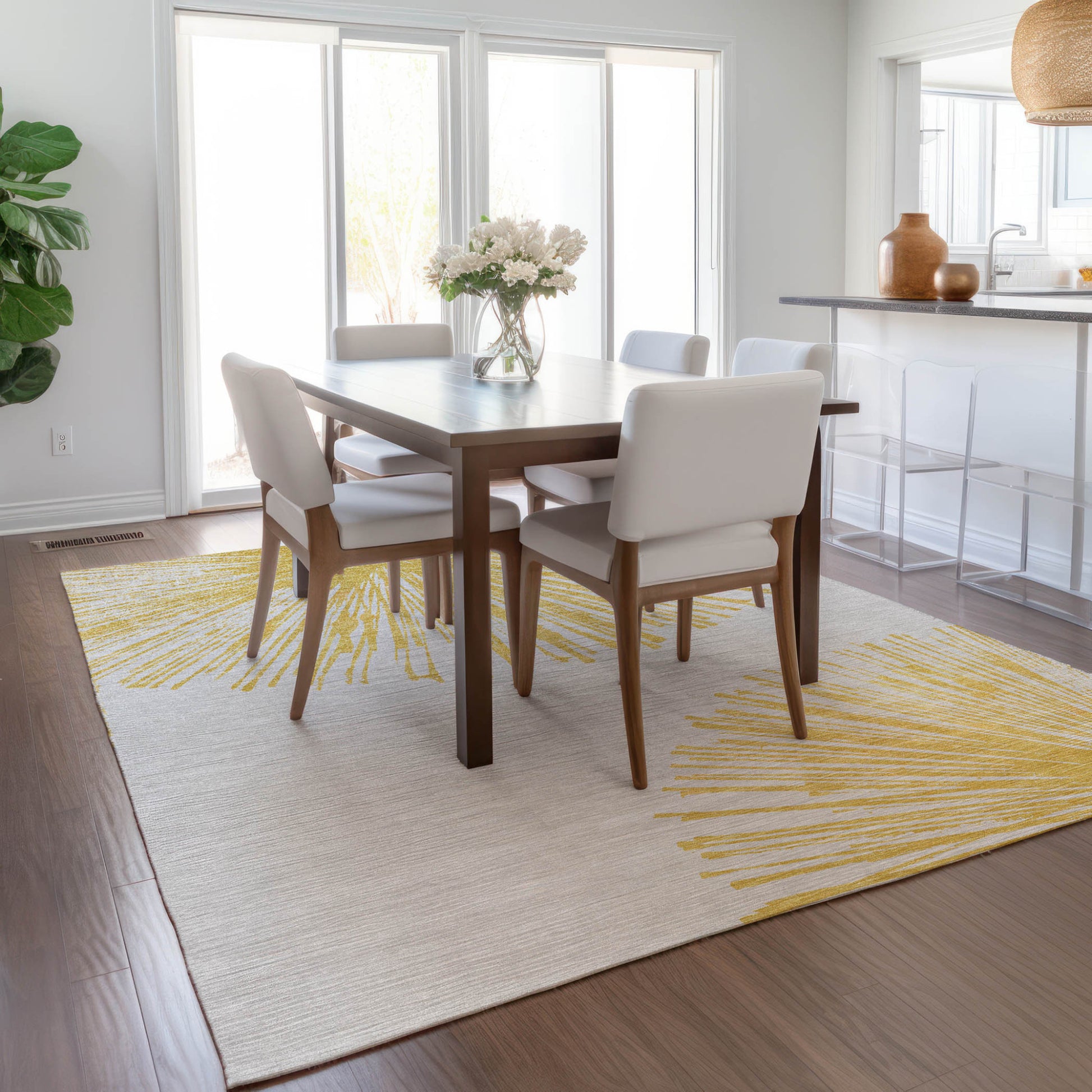 3' X 5' Gold And Ivory Abstract Washable Indoor Outdoor Area Rug-8