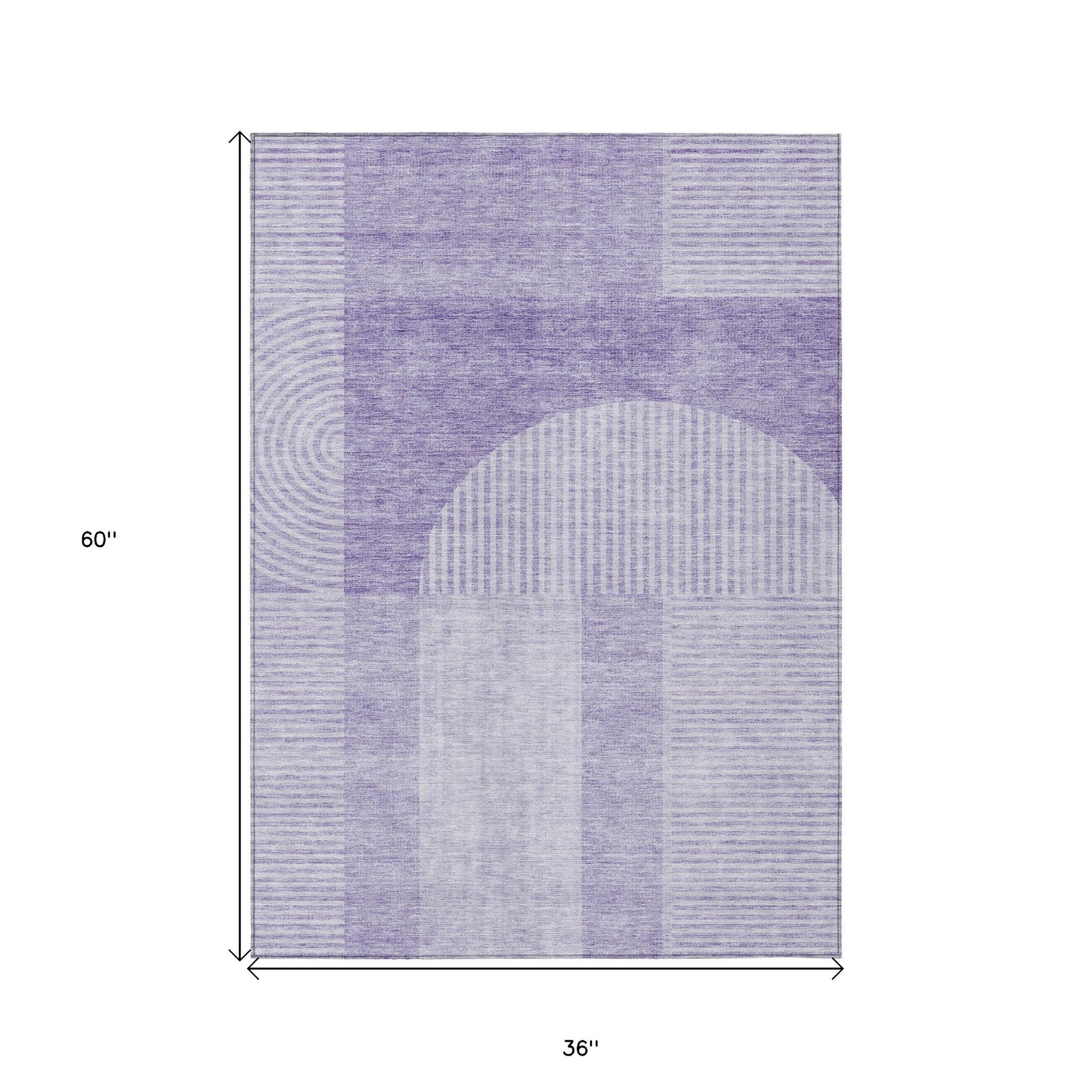 3' X 5' Lavender And Purple Geometric Washable Indoor Outdoor Area Rug-2