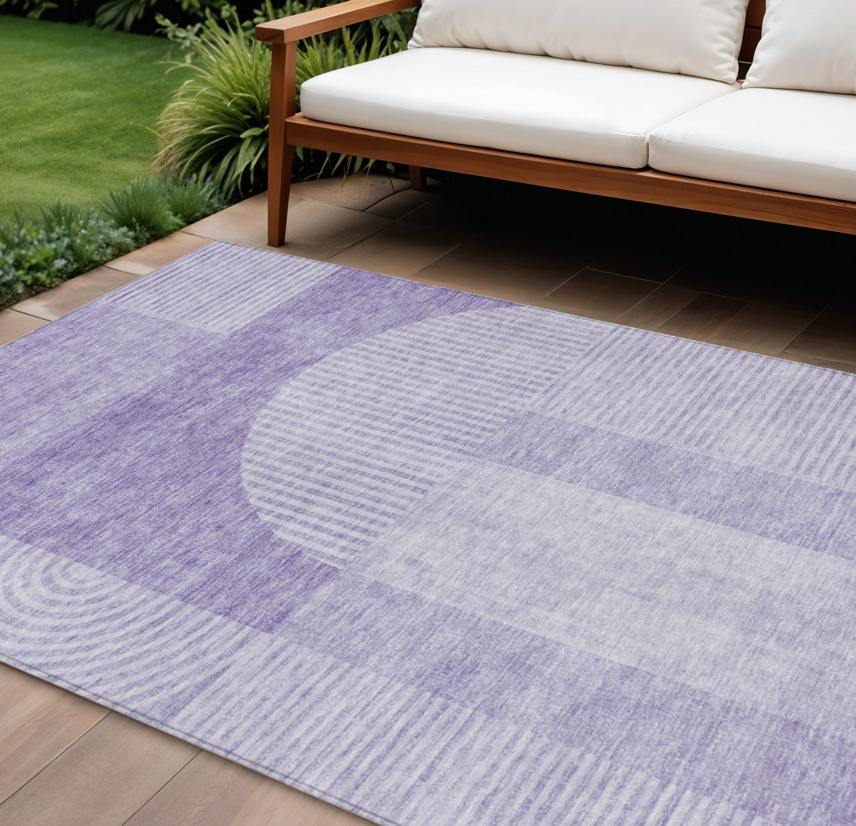 8' X 10' Lavender And Purple Geometric Washable Indoor Outdoor Area Rug-1