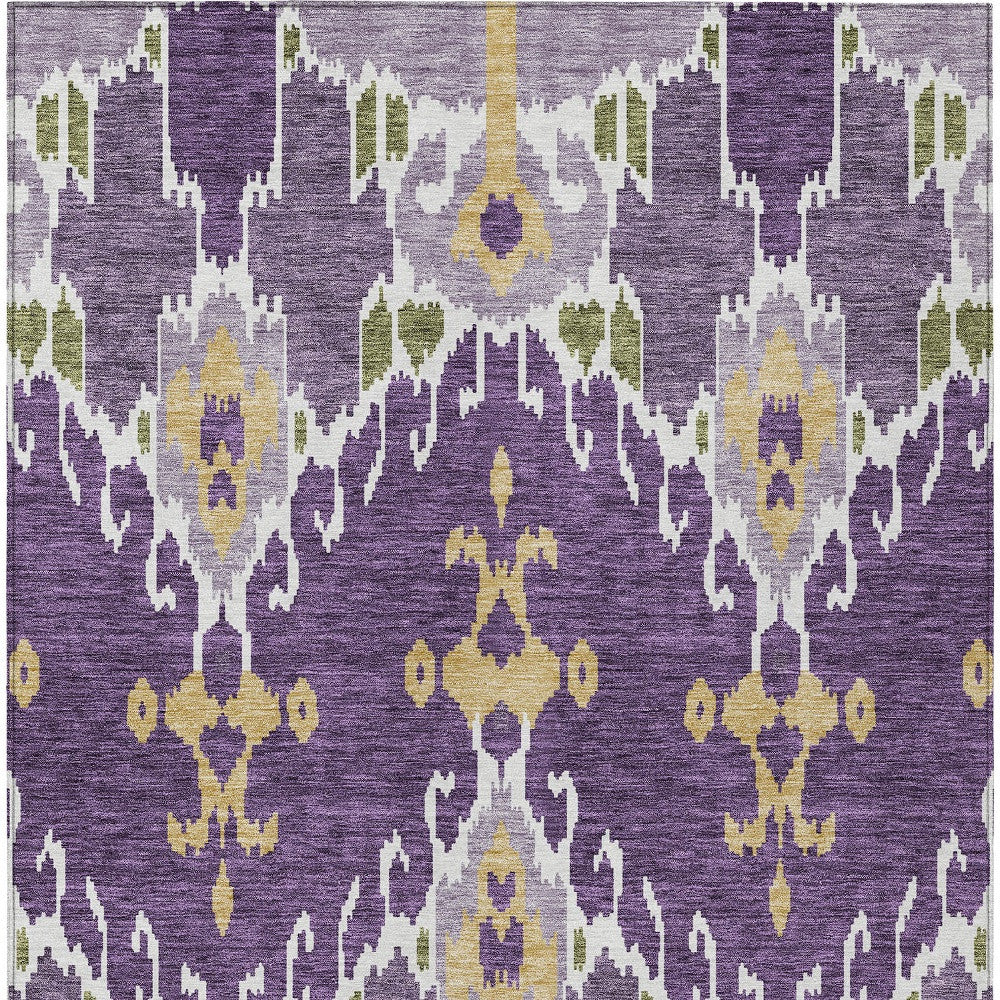 3' X 5' Purple Lavender And Gold Ikat Washable Indoor Outdoor Area Rug-6