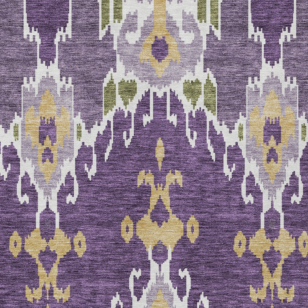 3' X 5' Purple Lavender And Gold Ikat Washable Indoor Outdoor Area Rug-5