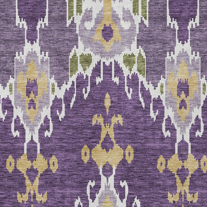 3' X 5' Purple Lavender And Gold Ikat Washable Indoor Outdoor Area Rug-5