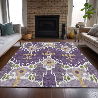 3' X 5' Purple Lavender And Gold Ikat Washable Indoor Outdoor Area Rug-8