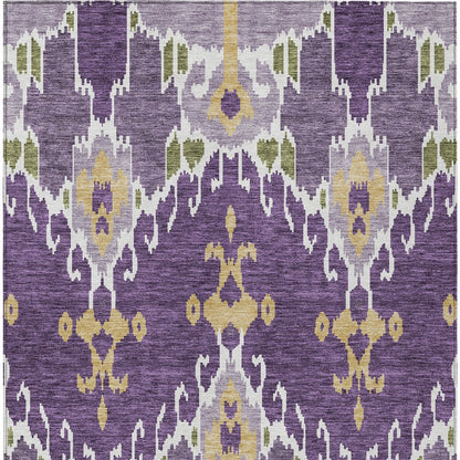 5' X 8' Purple Lavender And Gold Ikat Washable Indoor Outdoor Area Rug-7