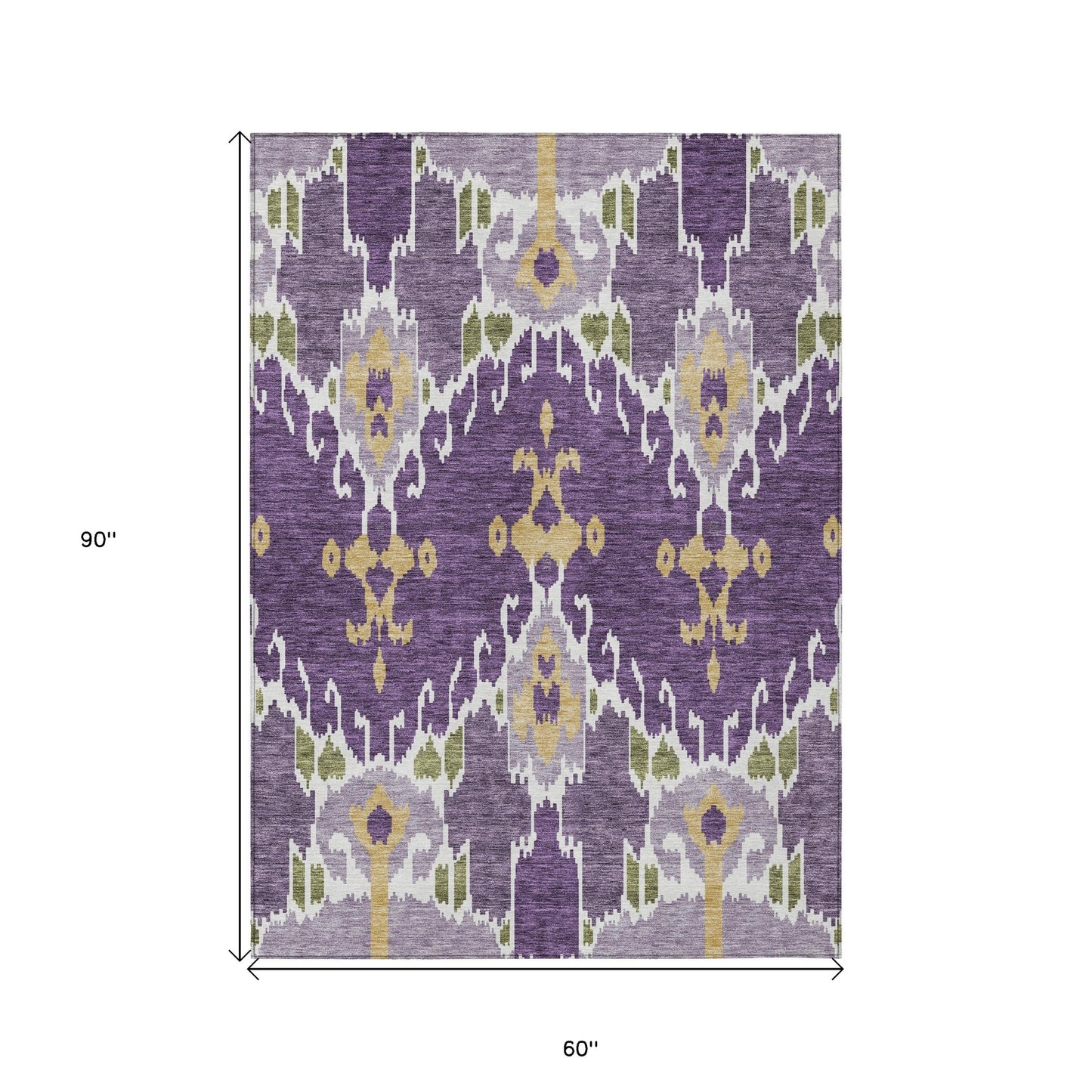 5' X 8' Purple Lavender And Gold Ikat Washable Indoor Outdoor Area Rug-2