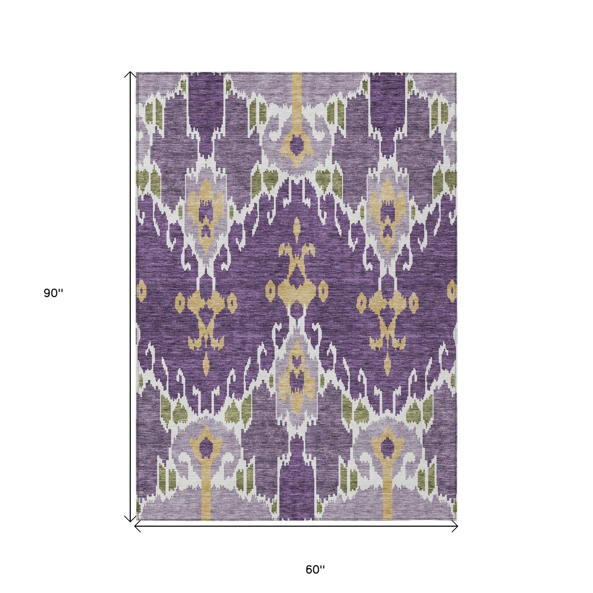 5' X 8' Purple Lavender And Gold Ikat Washable Indoor Outdoor Area Rug-2