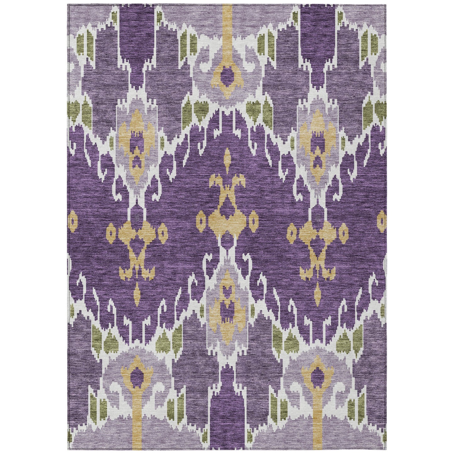 5' X 8' Purple Lavender And Gold Ikat Washable Indoor Outdoor Area Rug-1