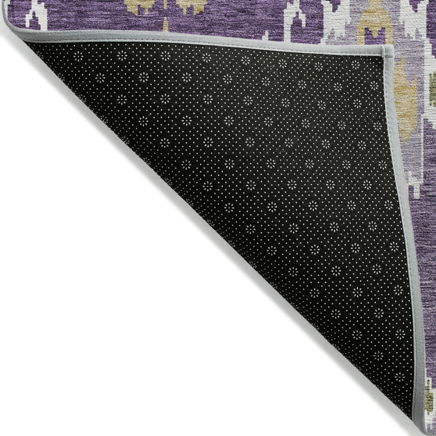 5' X 8' Purple Lavender And Gold Ikat Washable Indoor Outdoor Area Rug-3