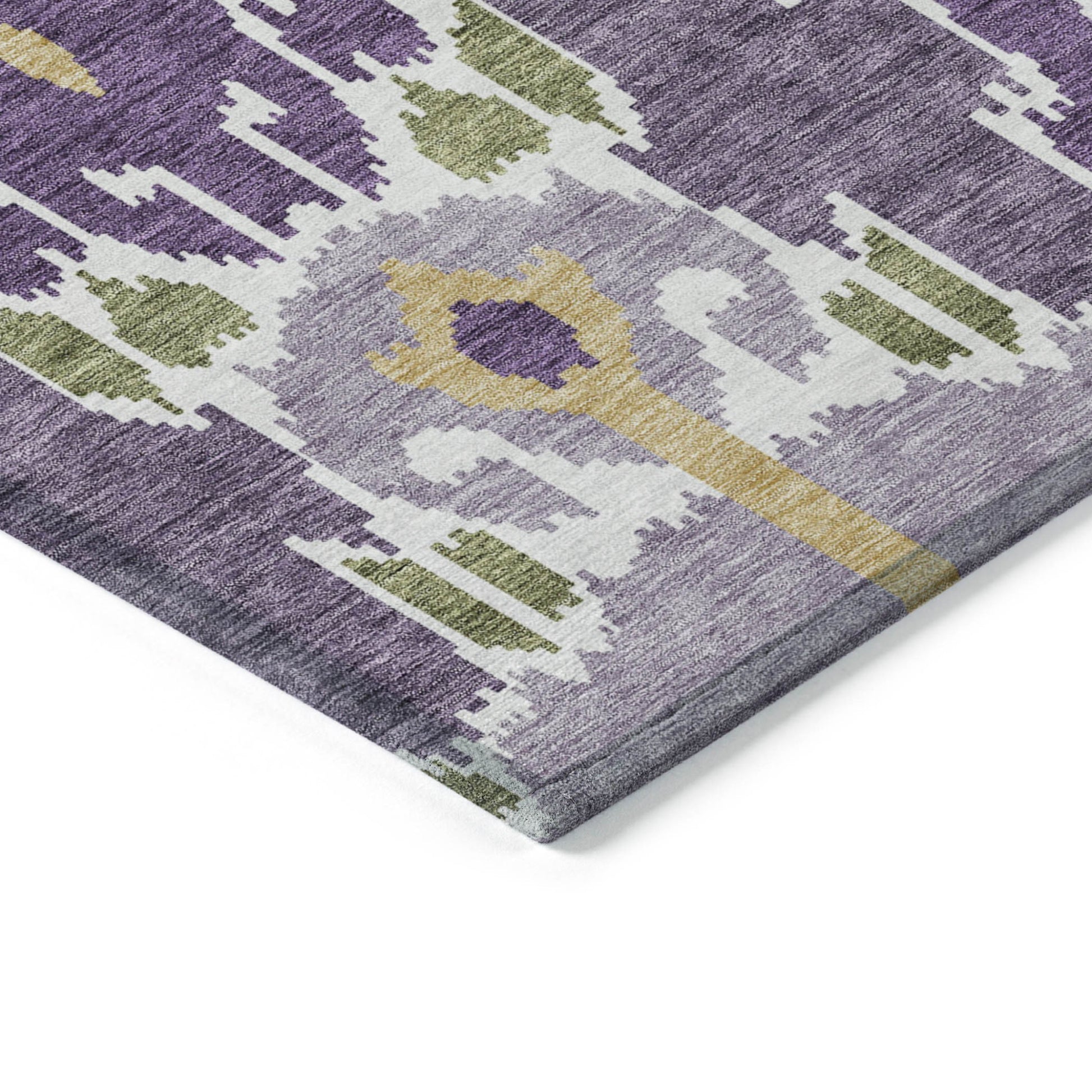 5' X 8' Purple Lavender And Gold Ikat Washable Indoor Outdoor Area Rug-4