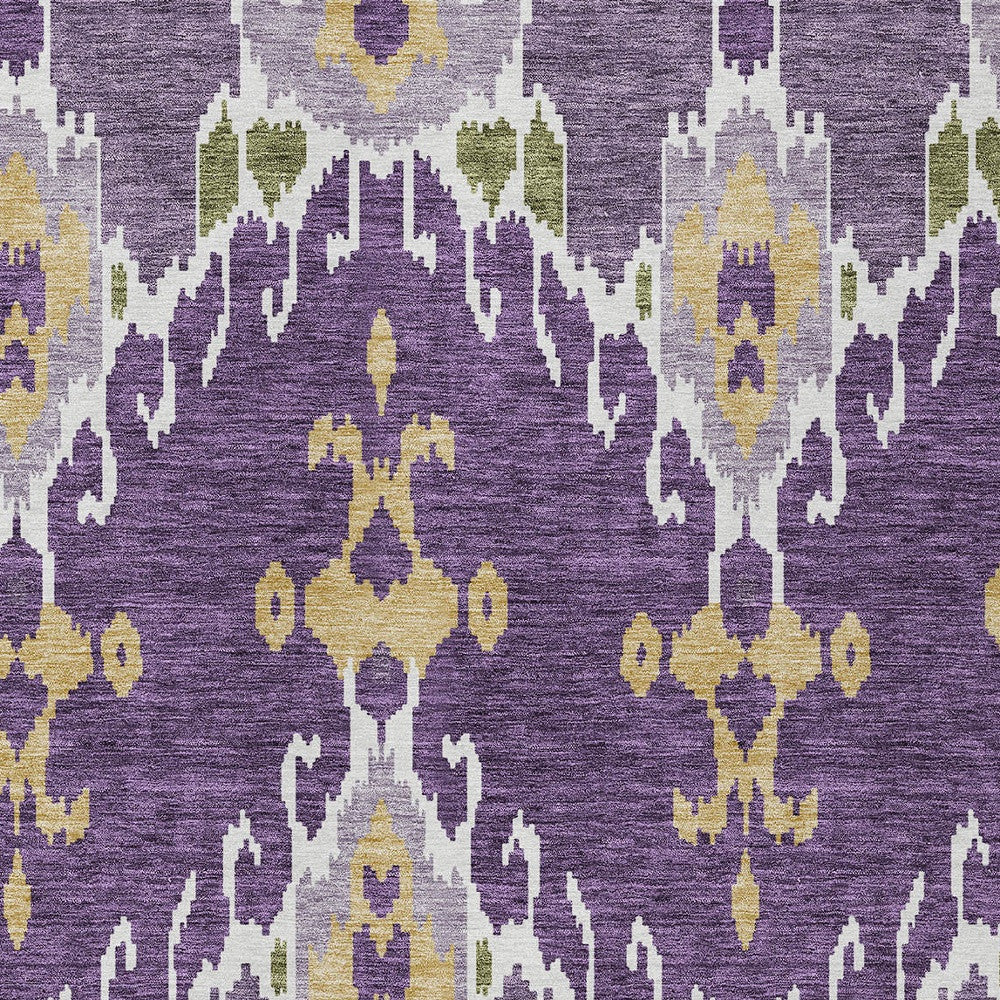 5' X 8' Purple Lavender And Gold Ikat Washable Indoor Outdoor Area Rug-6