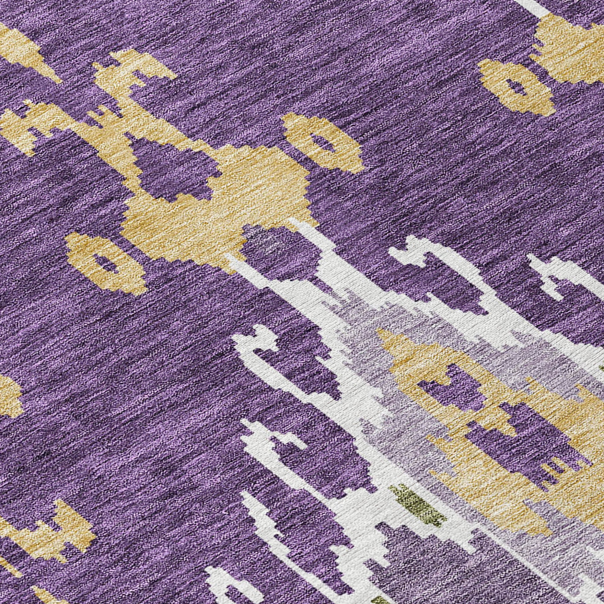 5' X 8' Purple Lavender And Gold Ikat Washable Indoor Outdoor Area Rug-5