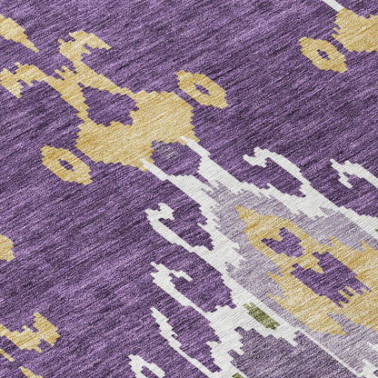 5' X 8' Purple Lavender And Gold Ikat Washable Indoor Outdoor Area Rug-5