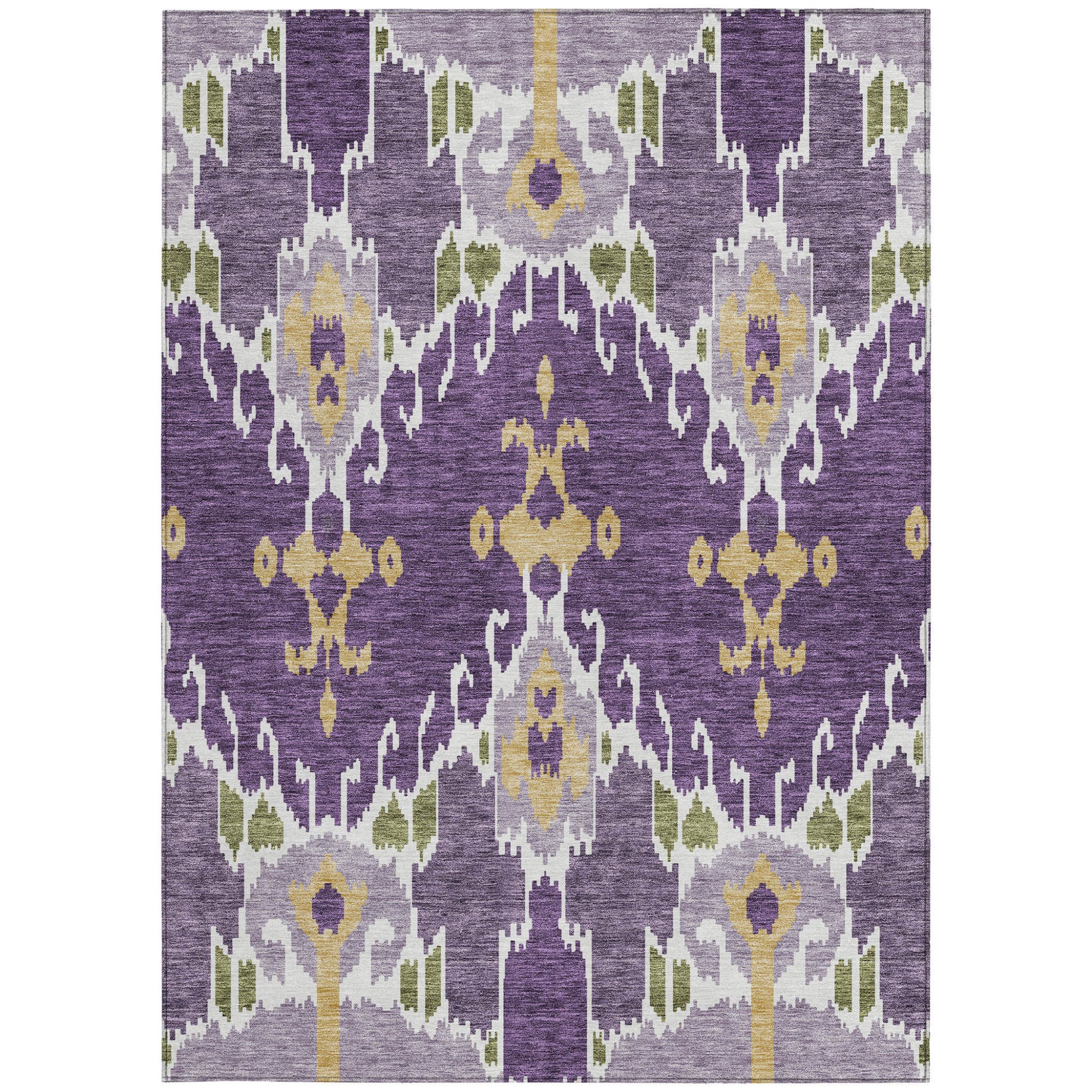 9' X 12' Purple Lavender And Gold Ikat Washable Indoor Outdoor Area Rug-7