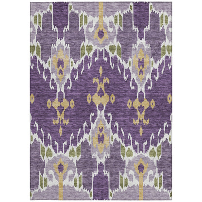 9' X 12' Purple Lavender And Gold Ikat Washable Indoor Outdoor Area Rug-7