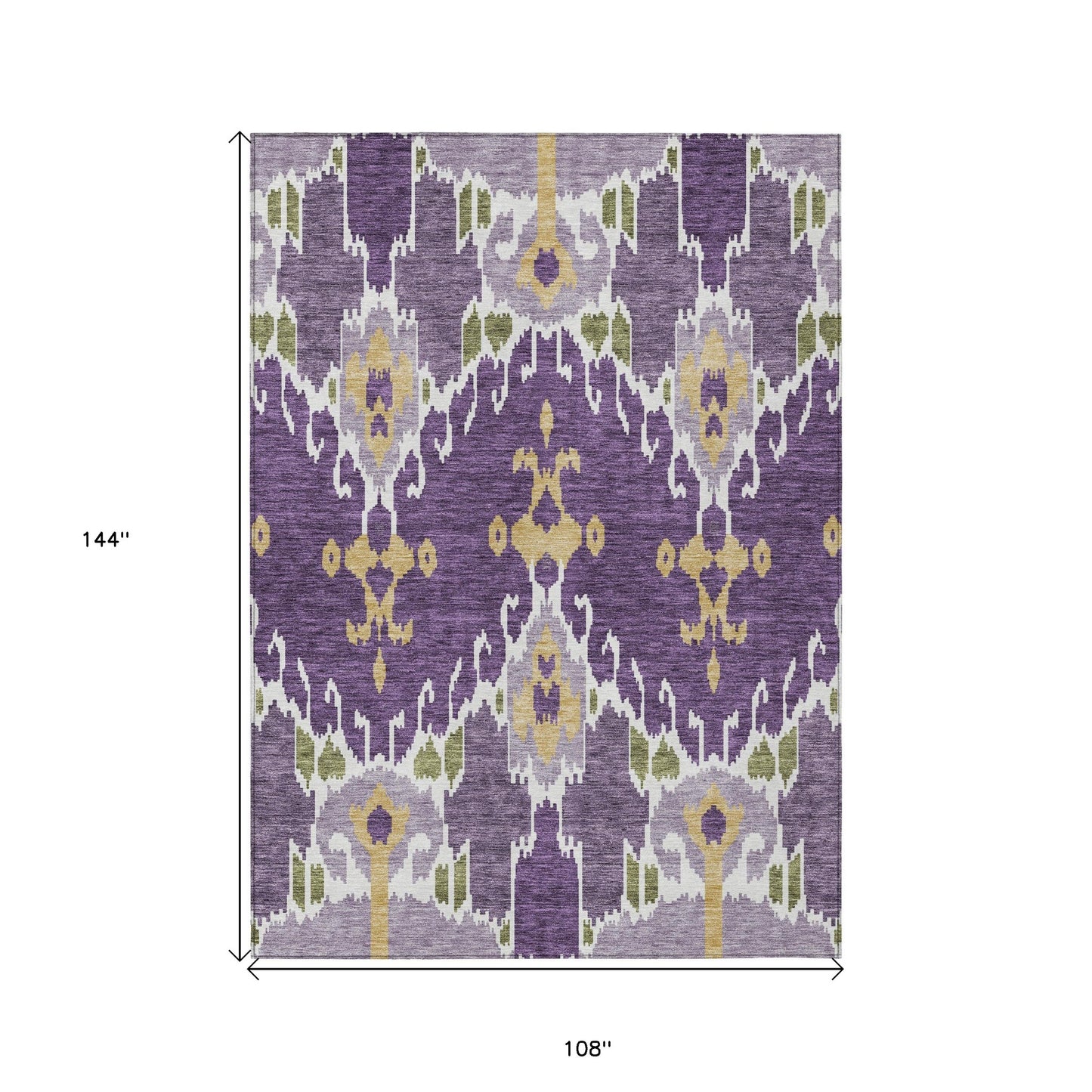 9' X 12' Purple Lavender And Gold Ikat Washable Indoor Outdoor Area Rug-2