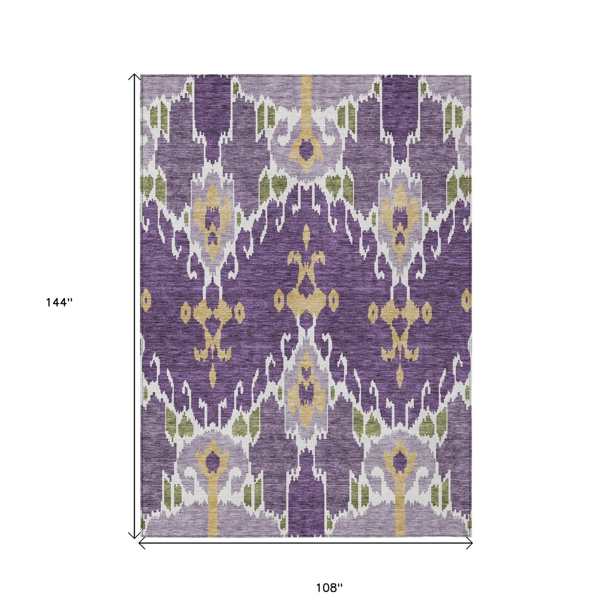 9' X 12' Purple Lavender And Gold Ikat Washable Indoor Outdoor Area Rug-2