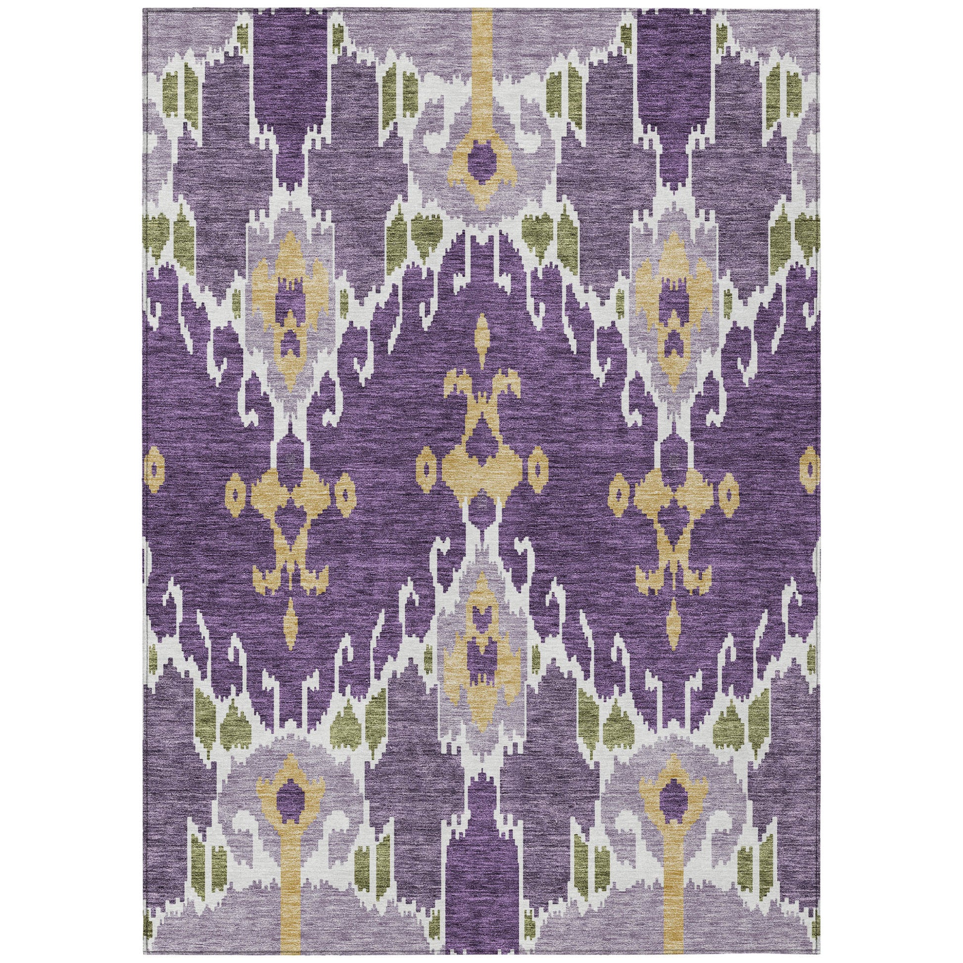 9' X 12' Purple Lavender And Gold Ikat Washable Indoor Outdoor Area Rug-1