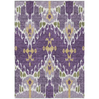9' X 12' Purple Lavender And Gold Ikat Washable Indoor Outdoor Area Rug-1