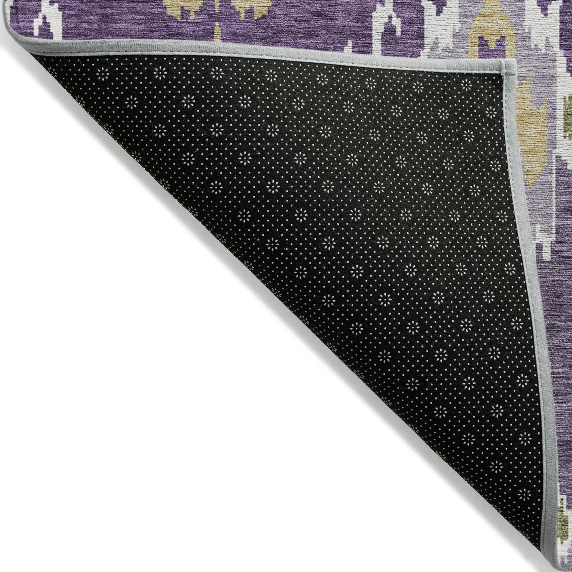 9' X 12' Purple Lavender And Gold Ikat Washable Indoor Outdoor Area Rug-3