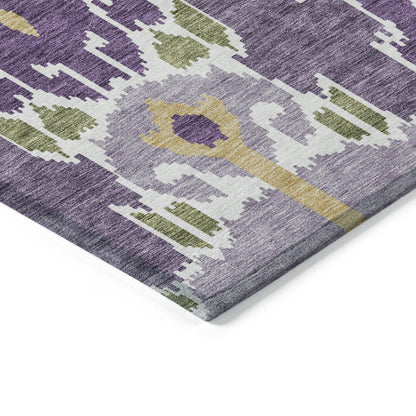 9' X 12' Purple Lavender And Gold Ikat Washable Indoor Outdoor Area Rug-4