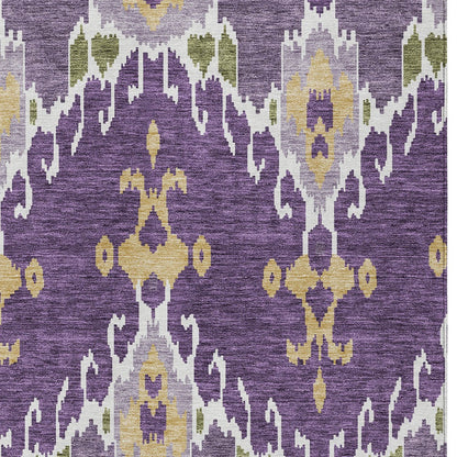9' X 12' Purple Lavender And Gold Ikat Washable Indoor Outdoor Area Rug-6