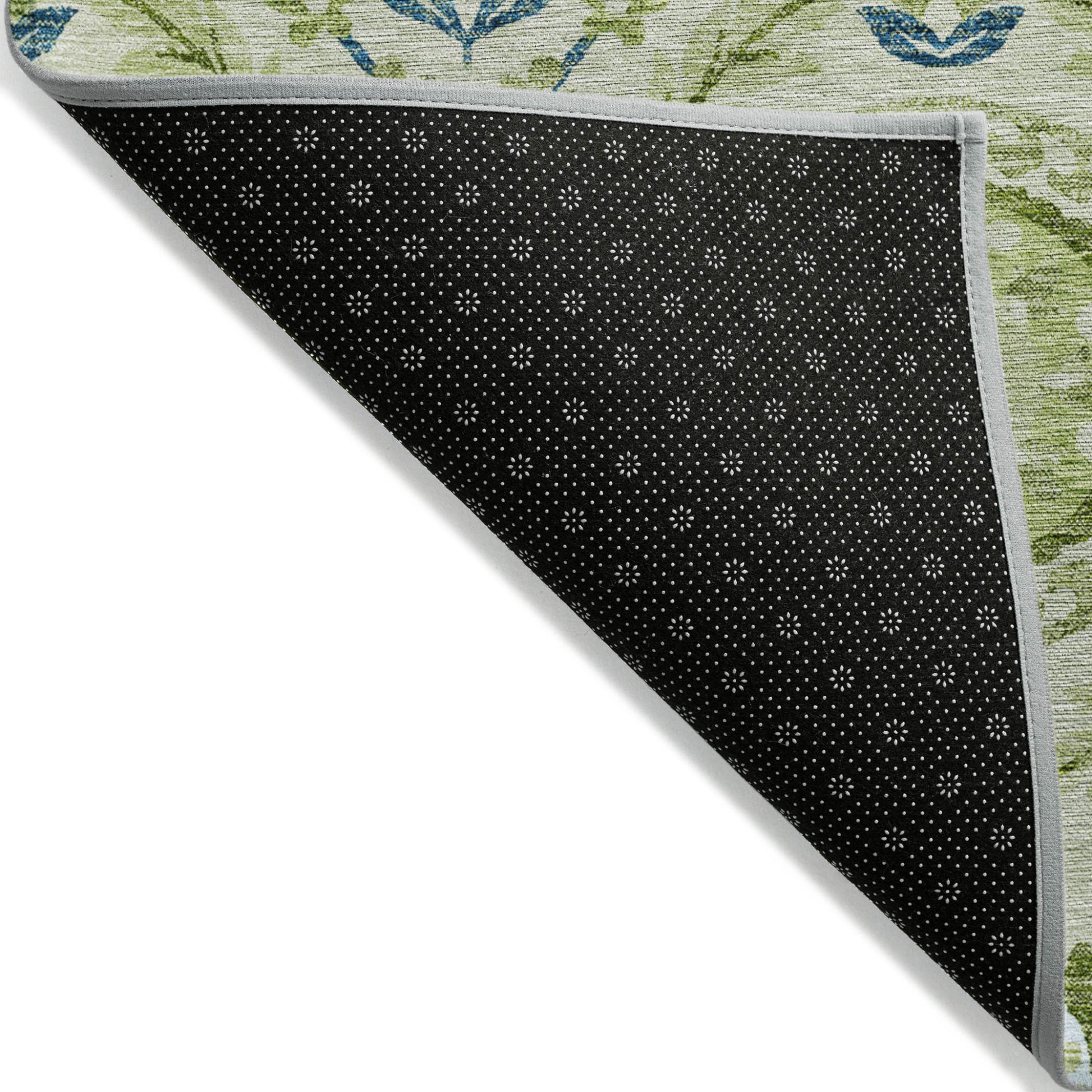 5' X 8' Artichoke Green Olive Green And Blue Floral Washable Indoor Outdoor Area Rug-2