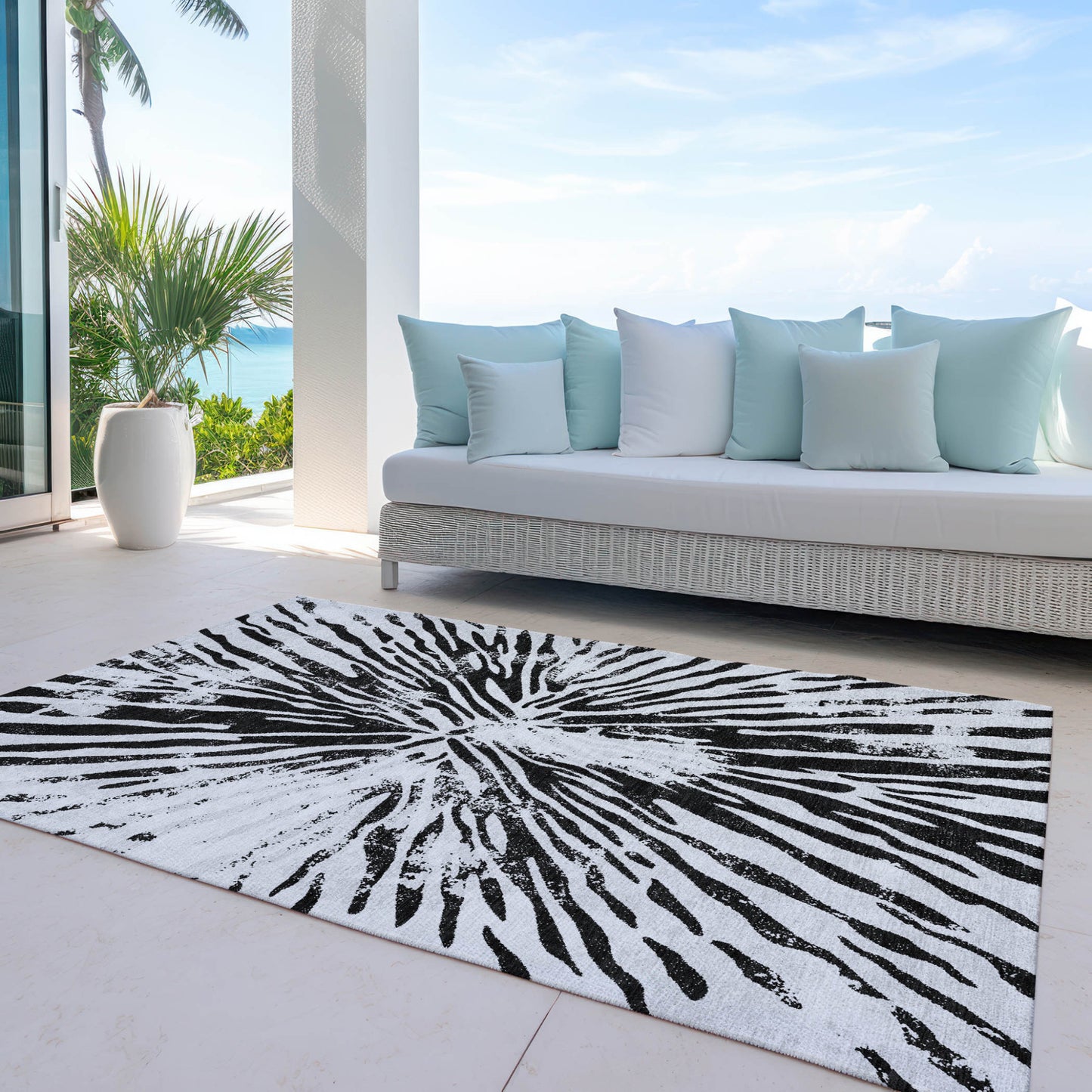 9' X 12' Ivory Black And Gray Abstract Washable Indoor Outdoor Area Rug-7